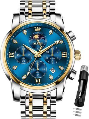 Men's Blue Diamond Analog Quartz Stainless Waterproof Luminous Classic Watch